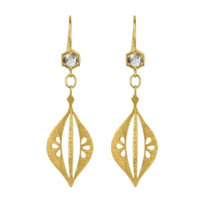 22K Gold and Diamond  Three Petal Lantern Earrings