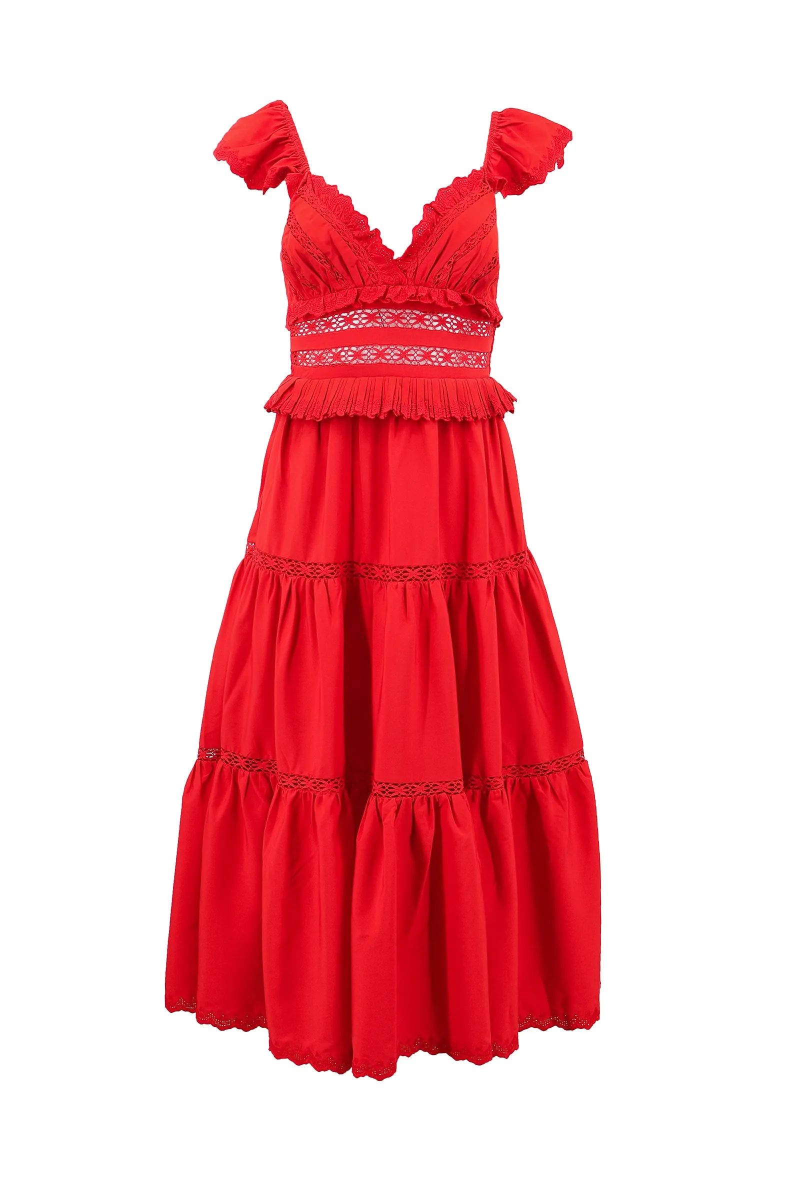 Antonina Flutter Sleeve Dress in Red