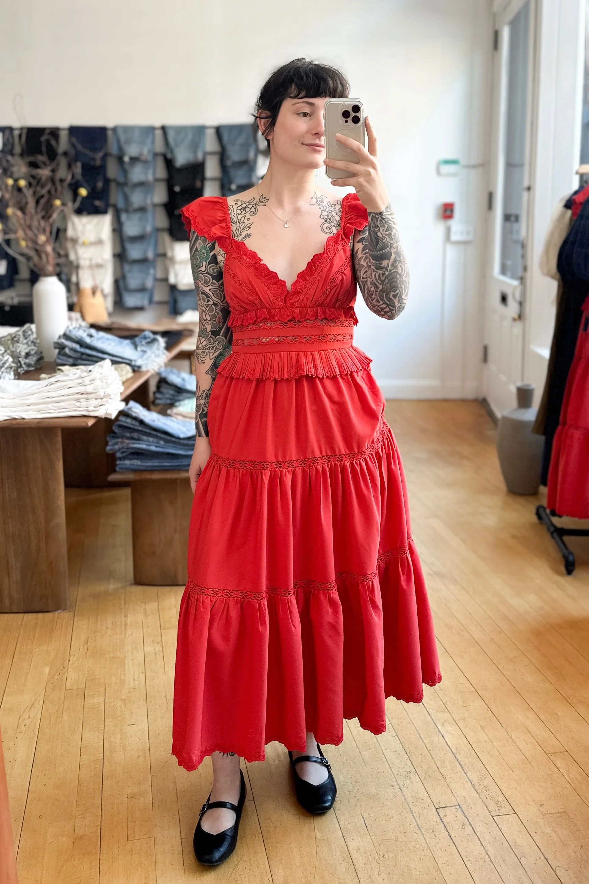 Antonina Flutter Sleeve Dress in Red