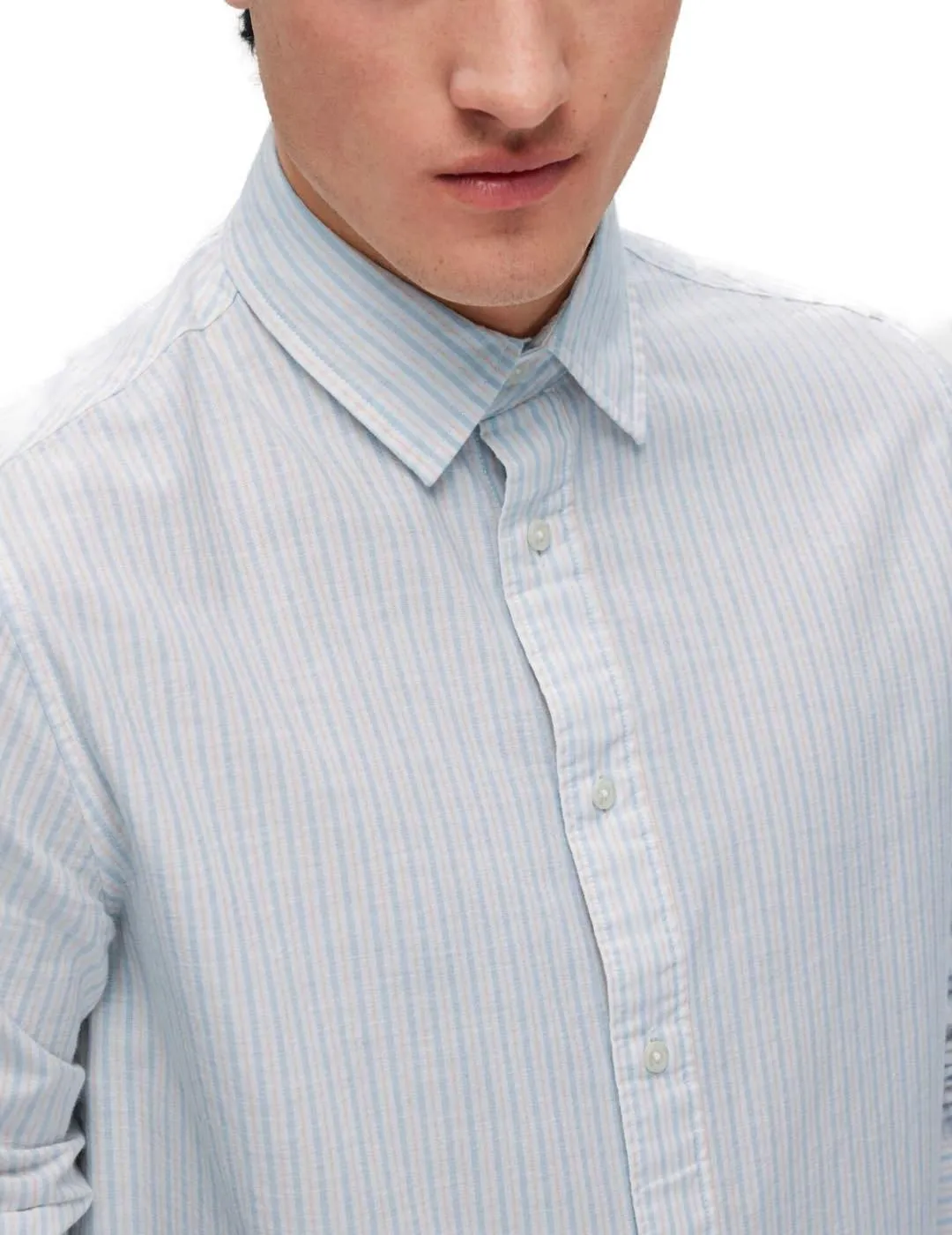 Camisa Selected Scot regular celeste rayas para hombre