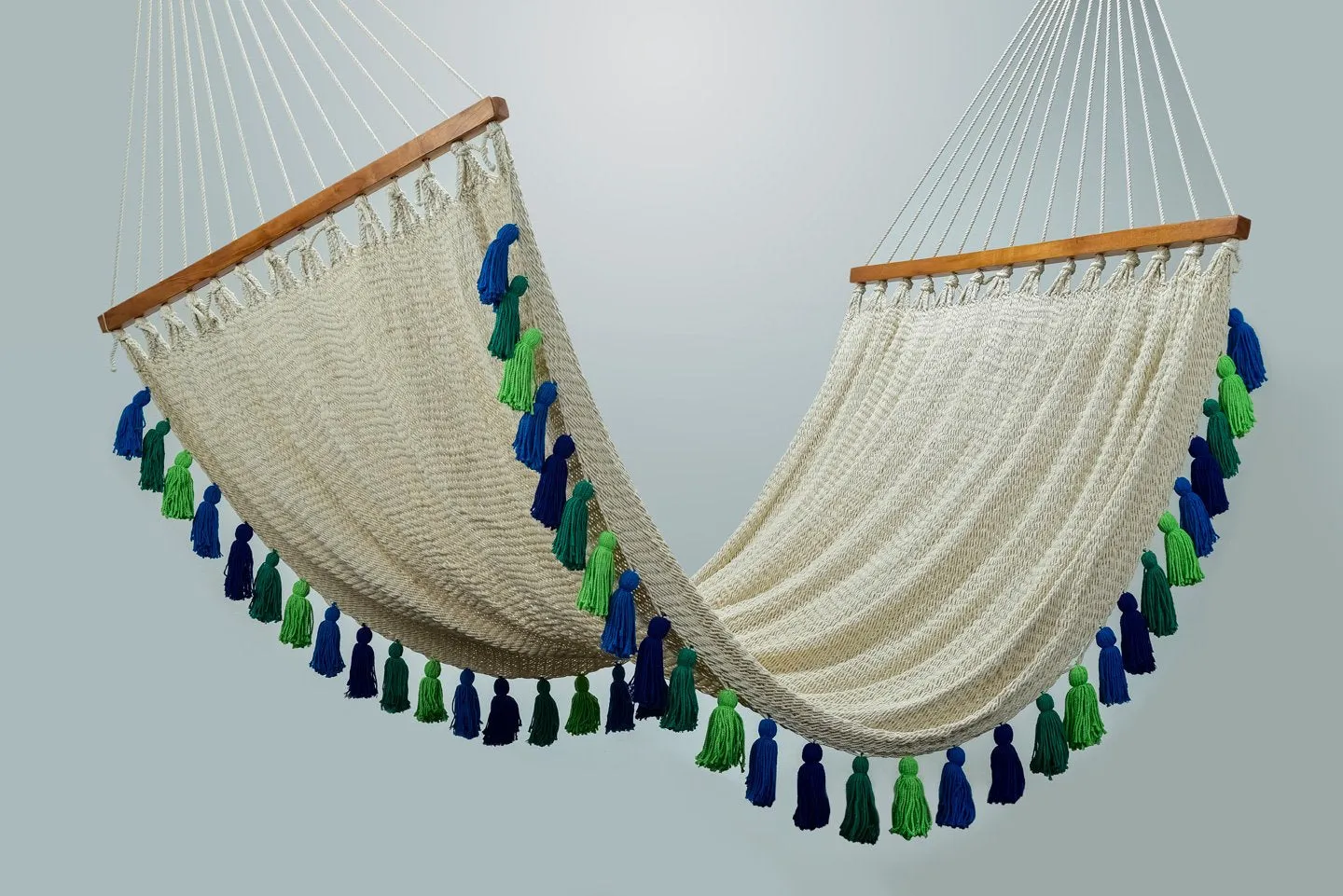 Deluxe Natural Cotton Hammock With Rainforest Inspired Tassels (Wooden Bar)