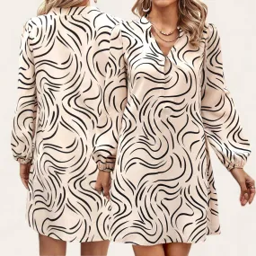 GBOSS Pattern Collared Lantern Sleeve Dress