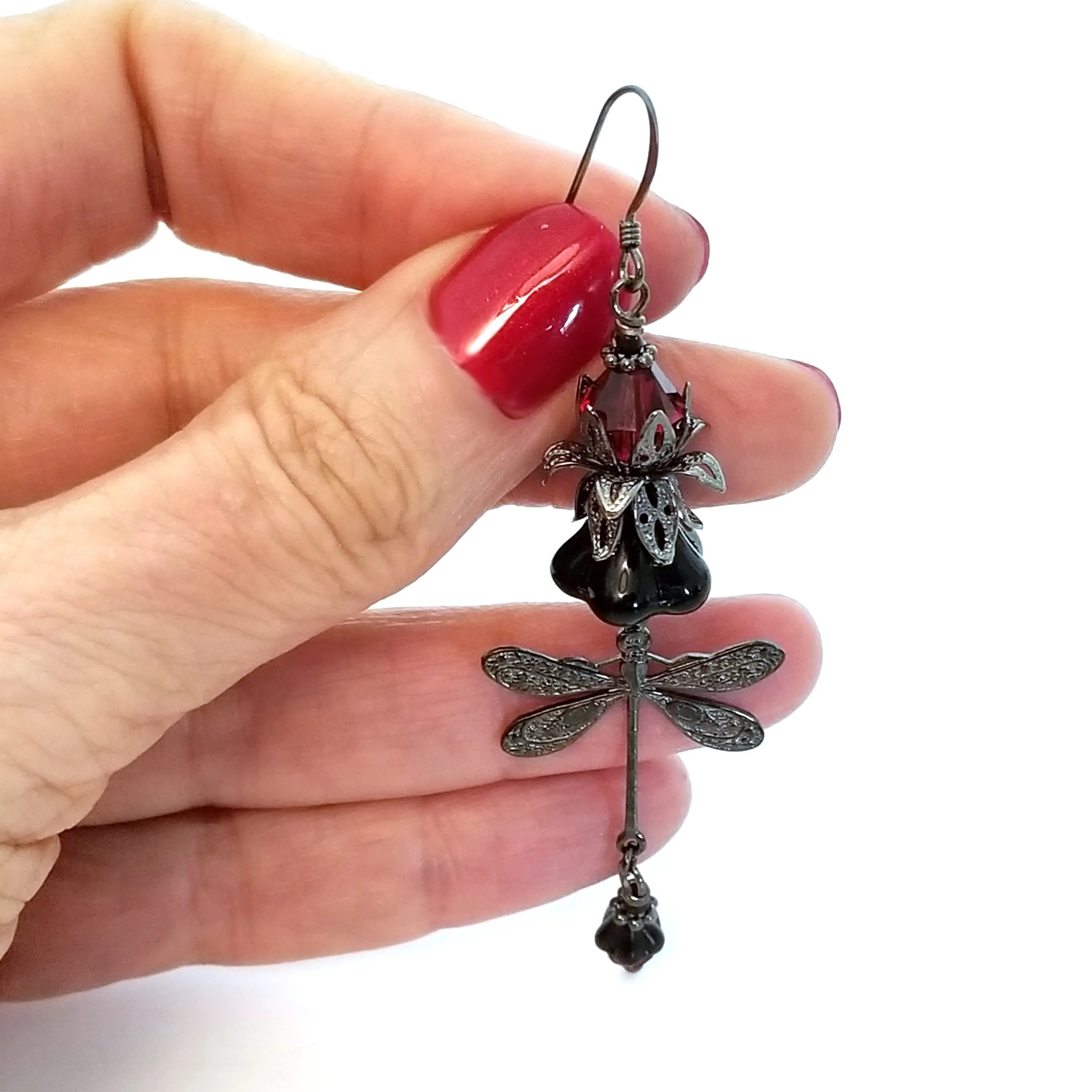 Gothic Dragonfly Earrings, Black Do It Yourself Jewelry Kit, Vampire Inspired #1031