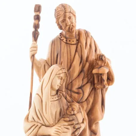 Holy Family Nativity Holding a Lamp, 7.2 Wooden Carving from Holy Land