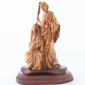 Holy Family Nativity Holding a Lamp, 7.2 Wooden Carving from Holy Land