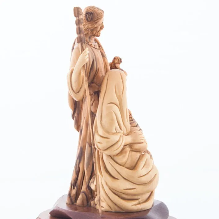 Holy Family Nativity Holding a Lamp, 7.2 Wooden Carving from Holy Land