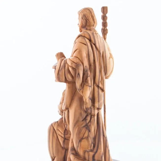 Holy Family Nativity Holding a Lamp, 7.2 Wooden Carving from Holy Land