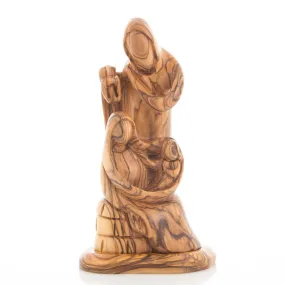 Jesus, Mary and Joseph Sculpture with a Lantern, 9.3 Abstract Hand Carved Olive Wood