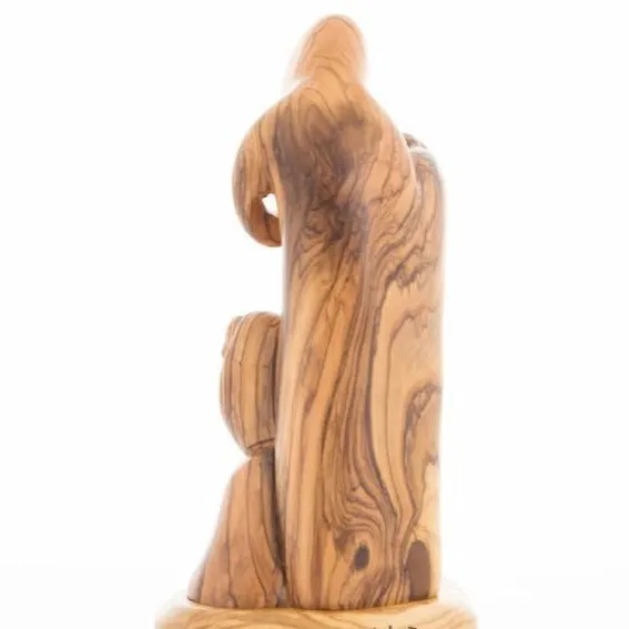 Jesus, Mary and Joseph Sculpture with a Lantern, 9.3 Abstract Hand Carved Olive Wood