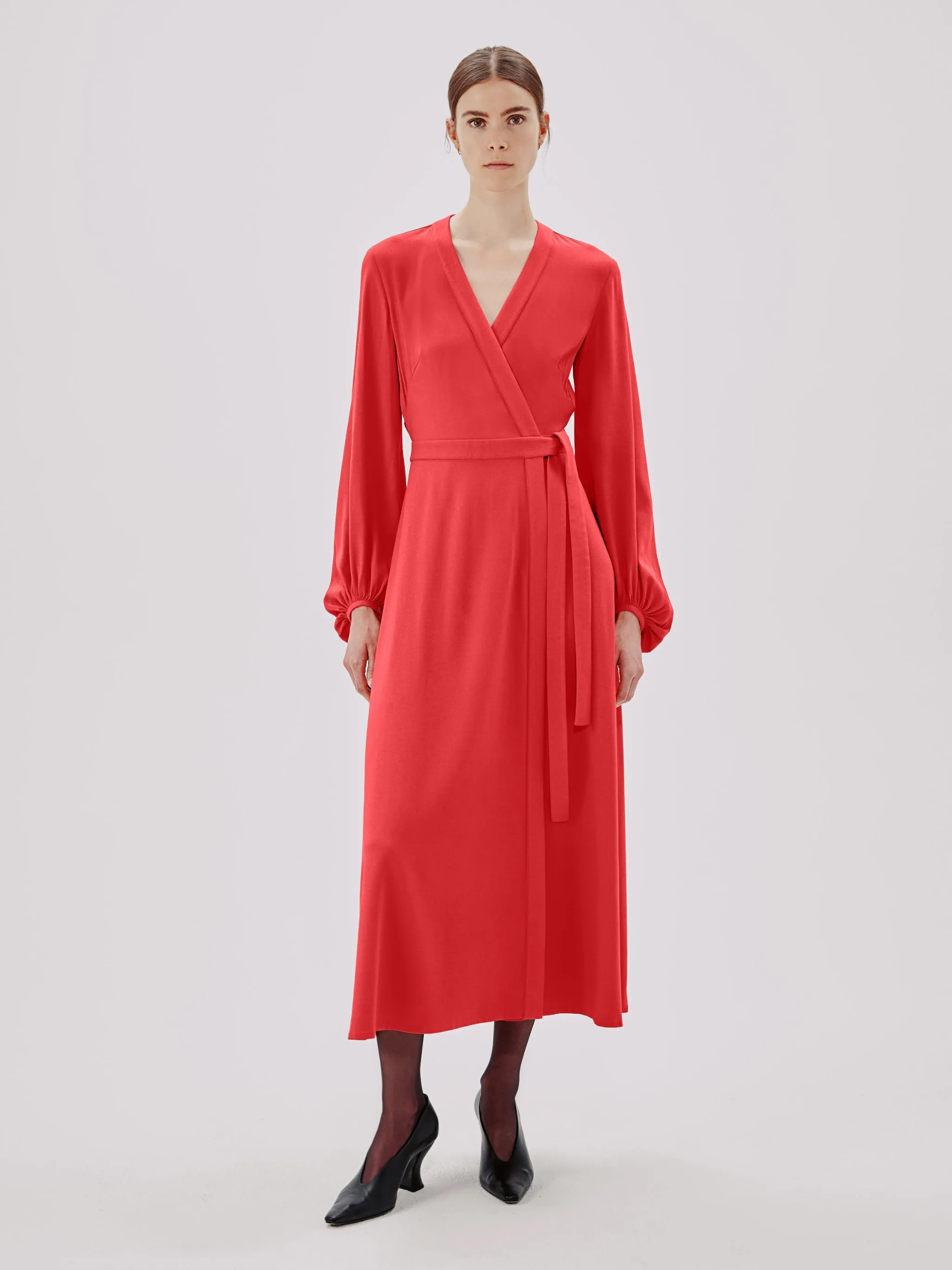 Lantern Sleeve Wrap Dress