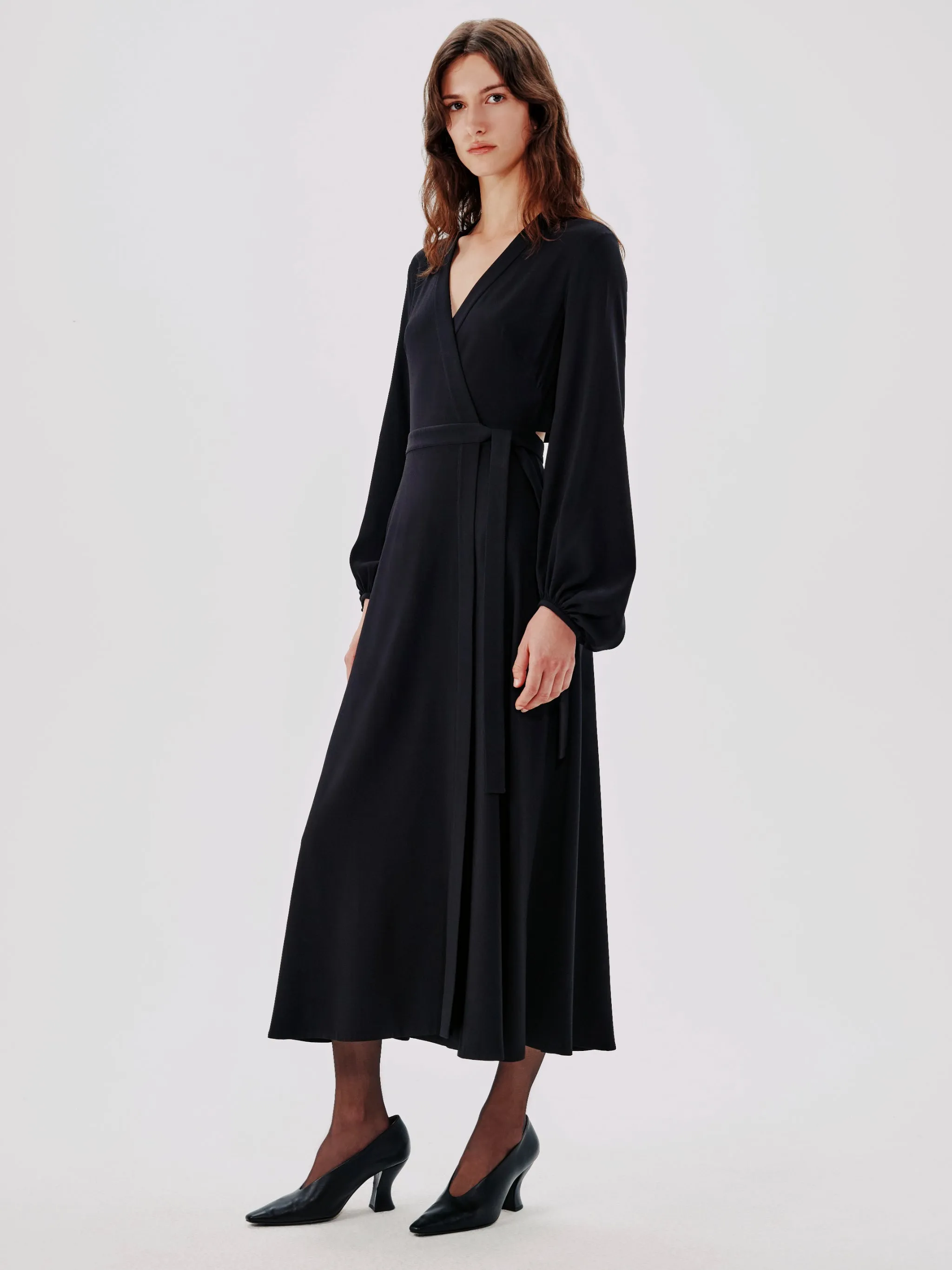 Lantern Sleeve Wrap Dress