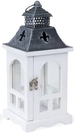 Large White Fleur De Lis Lantern