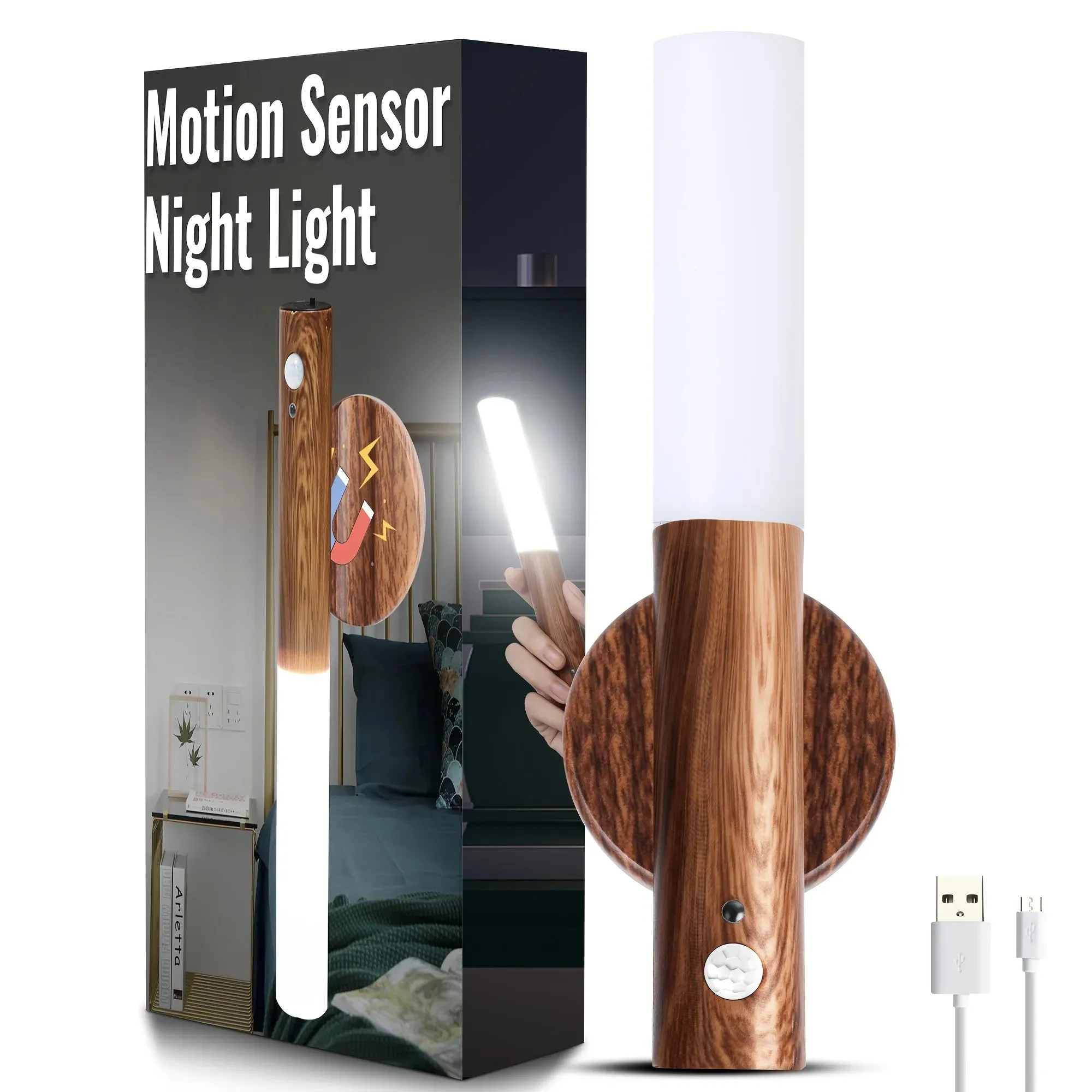 Magnetic Wireless Wood Stick Night Light-Motion Sensor Light