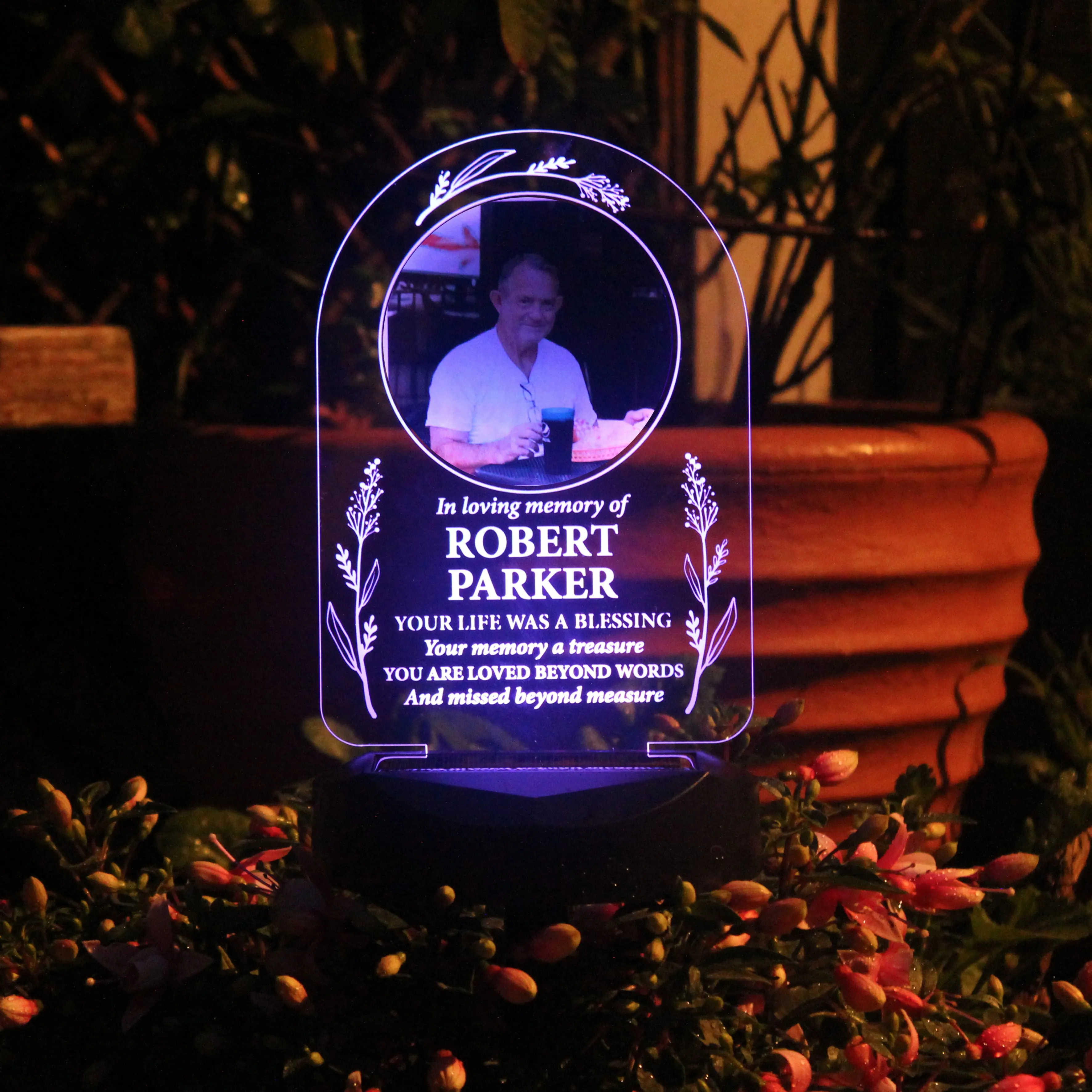 Personalised Memorial Photo Upload & Message Outdoor Solar Light