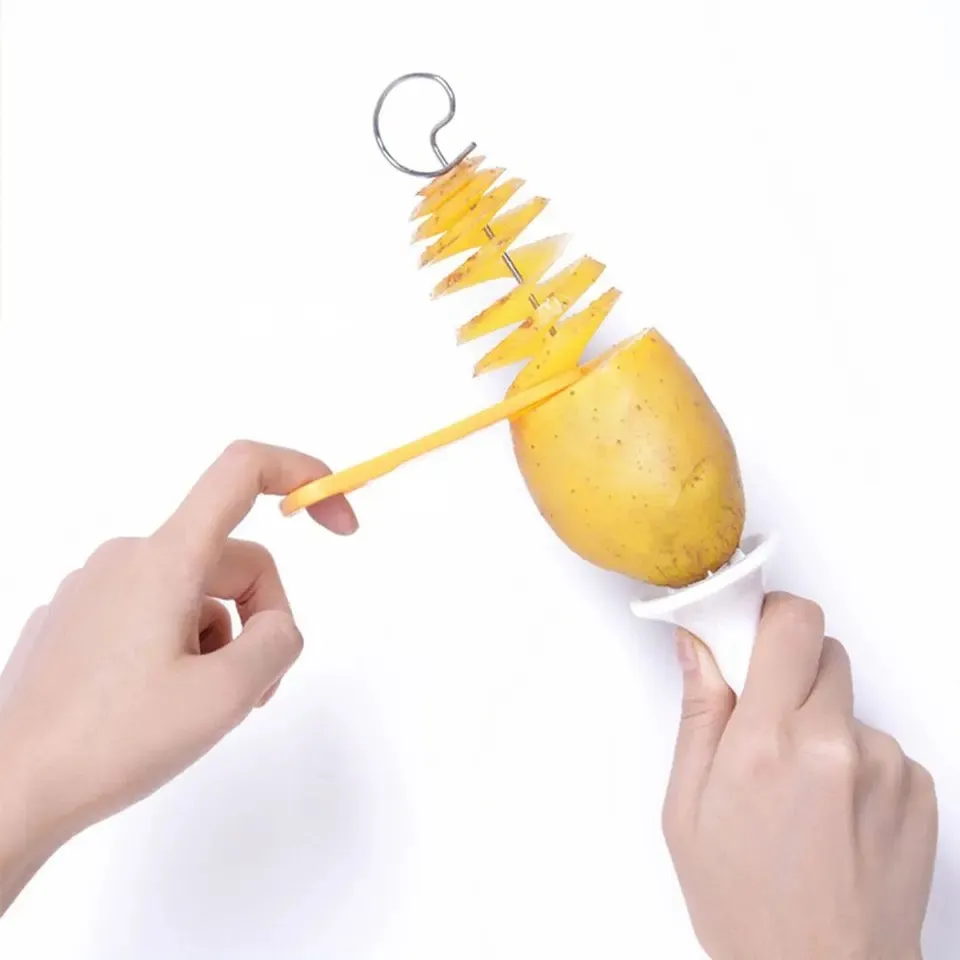 Potato Slicing Knife Skewers Grill Manual Rotating Potato Tower Spiral Vegetable Grater Kitchen