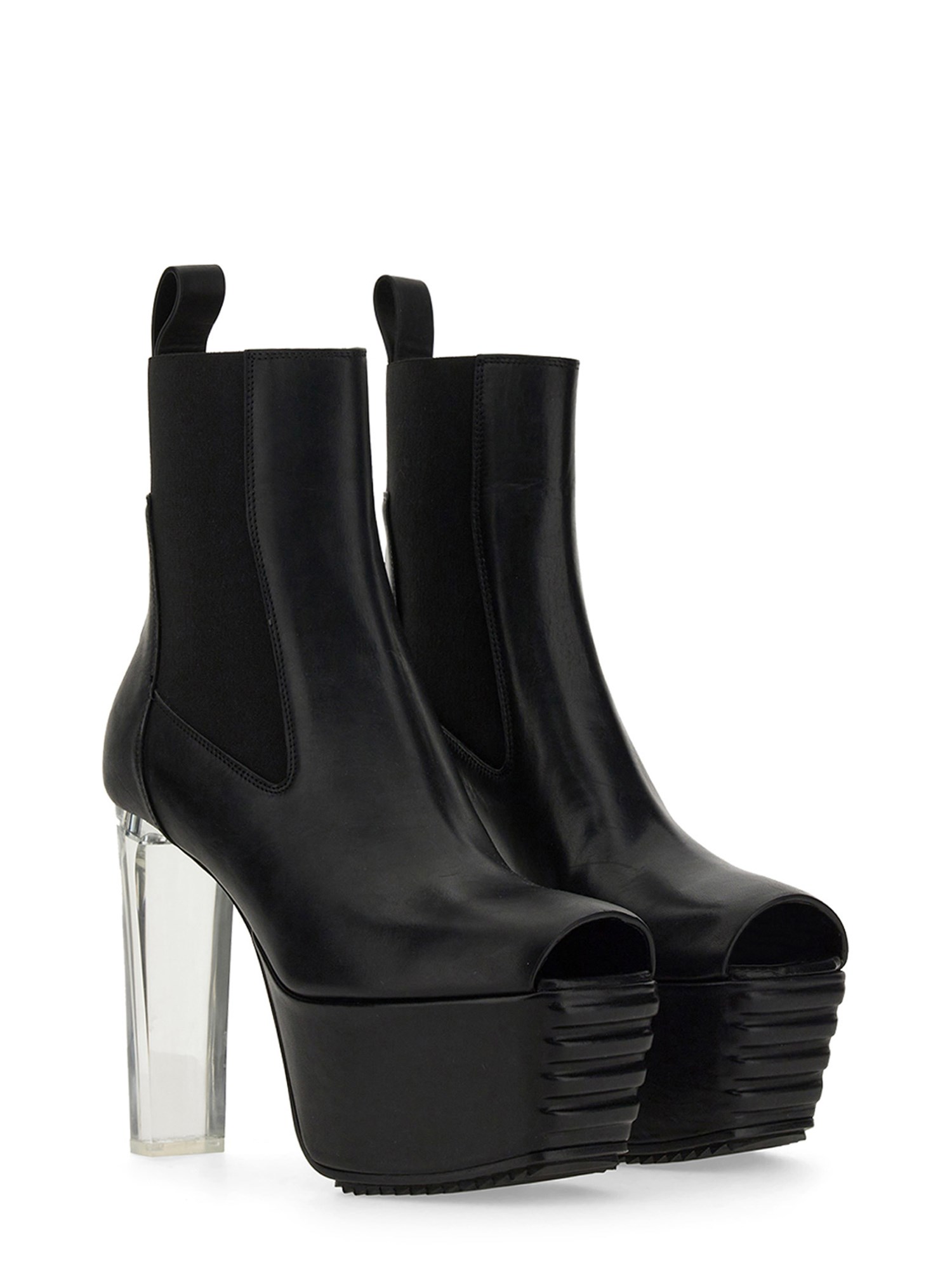 RICK OWENS    LEATHER OPEN TOE MINIMAL GRILL BEATLE BOOT