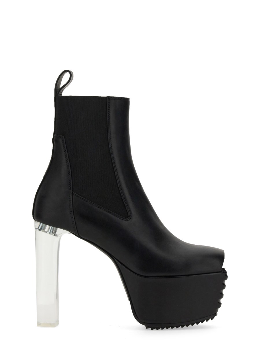 RICK OWENS    LEATHER OPEN TOE MINIMAL GRILL BEATLE BOOT