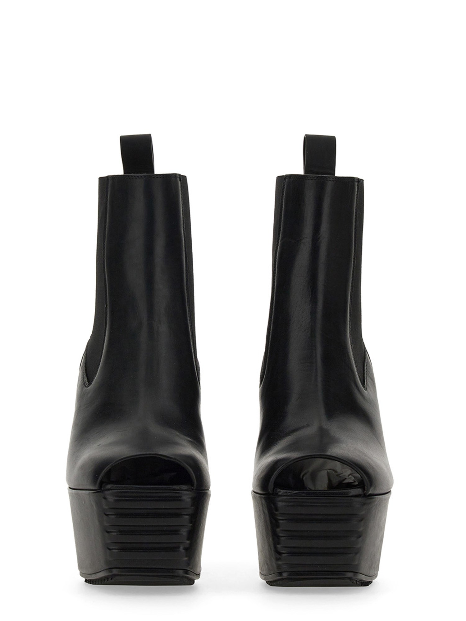 RICK OWENS    LEATHER OPEN TOE MINIMAL GRILL BEATLE BOOT