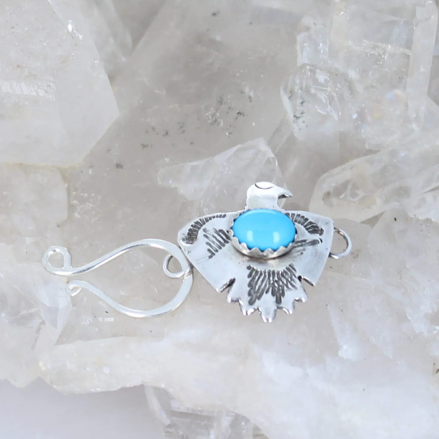 Sleeping Beauty Turquoise Sterling Thunderbird Clasp J Hook