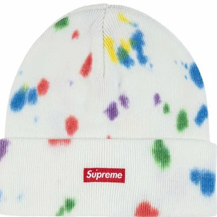 Supreme Splatter Dyed Beanie White