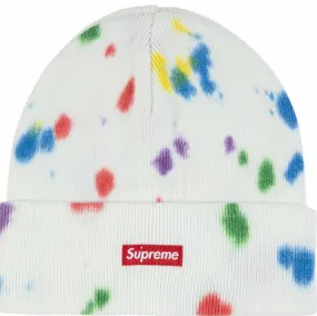 Supreme Splatter Dyed Beanie White