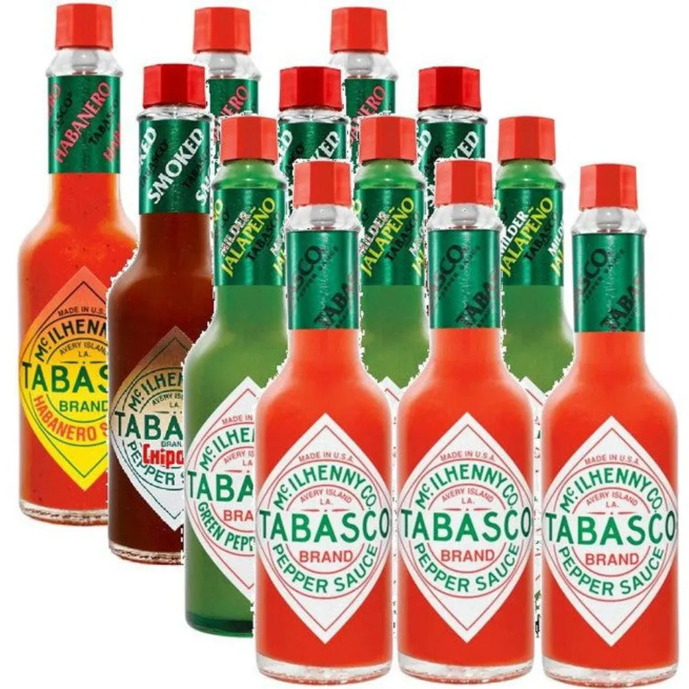 Tabasco Mix 12 Pack Original Red/Habanero/Chipotle/Green Pepper Hot Sauce 60ml Variety Box