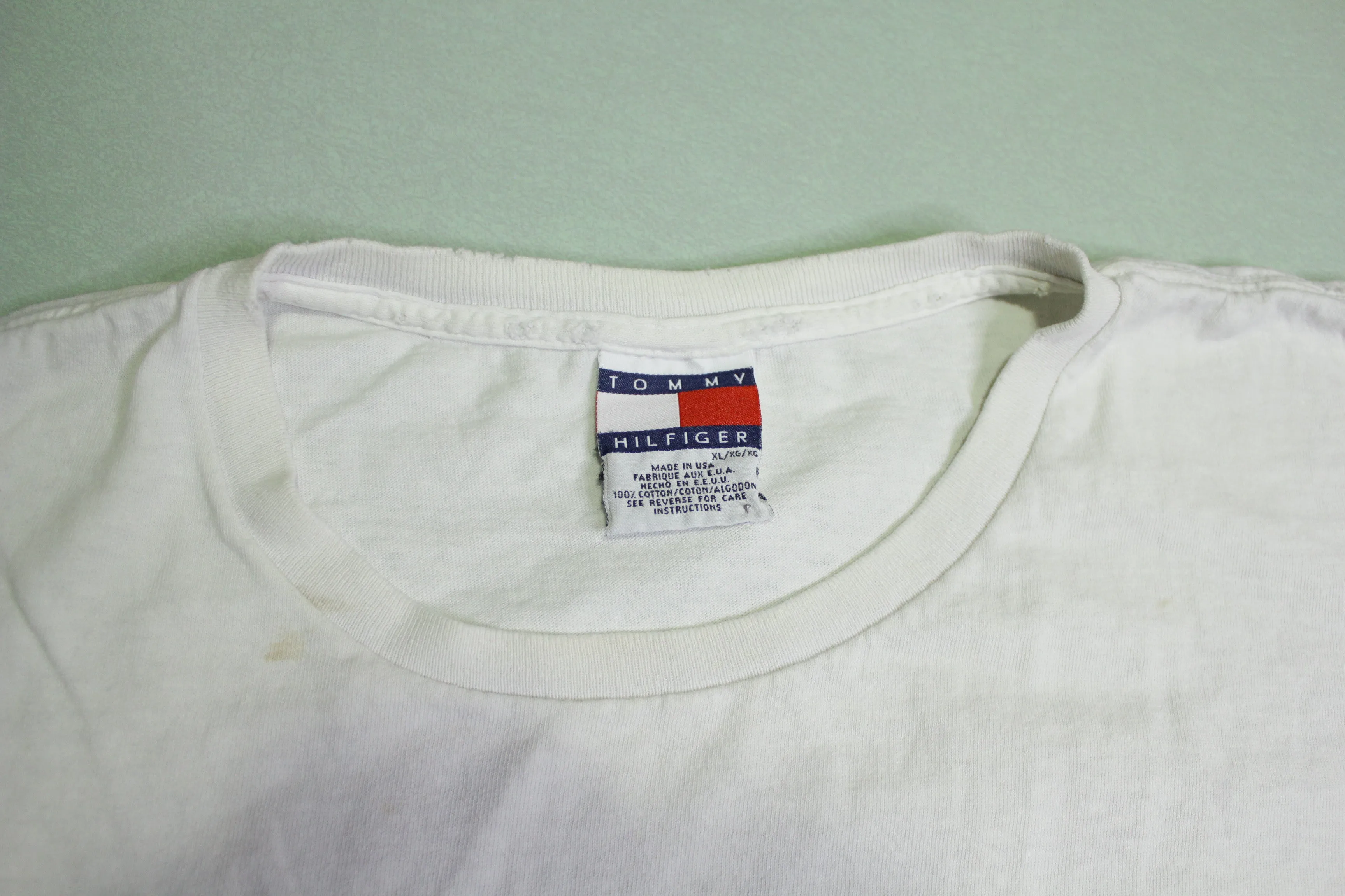 Tommy Hilfiger 90's Vintage Big Flag Spellout T-Shirt, Made in USA.