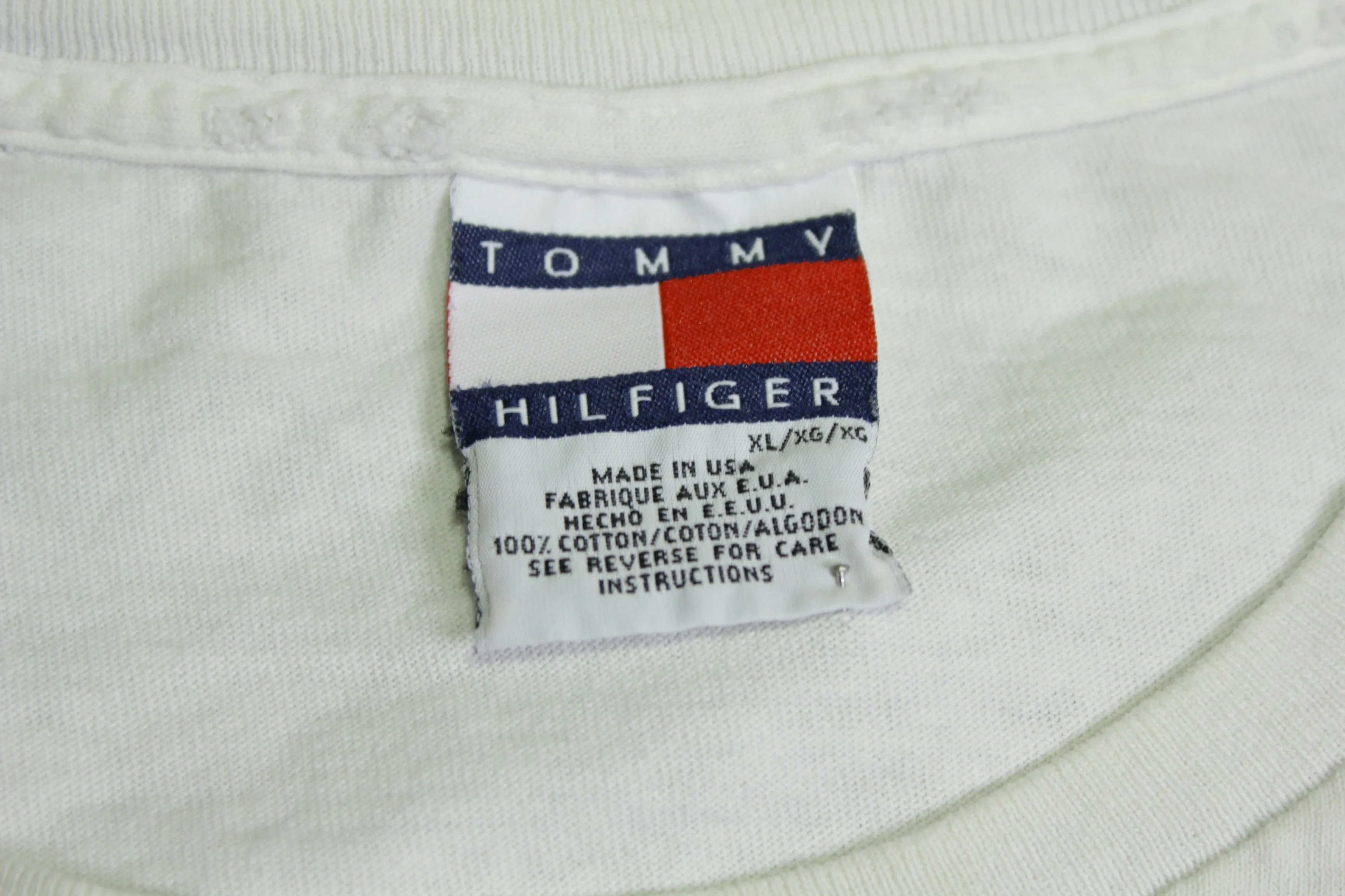 Tommy Hilfiger 90's Vintage Big Flag Spellout T-Shirt, Made in USA.