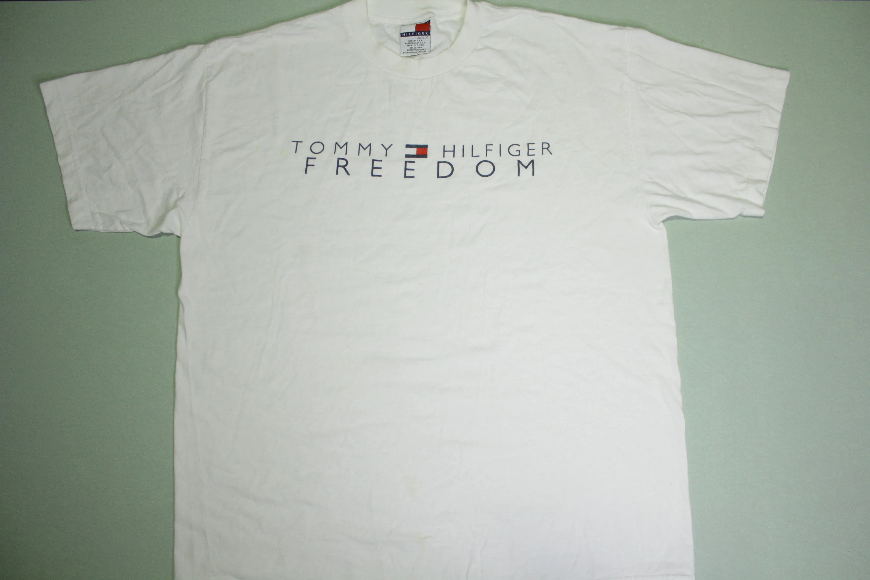 Tommy Hilfiger vintage flag spellout T-shirt, 90's, Made in USA.