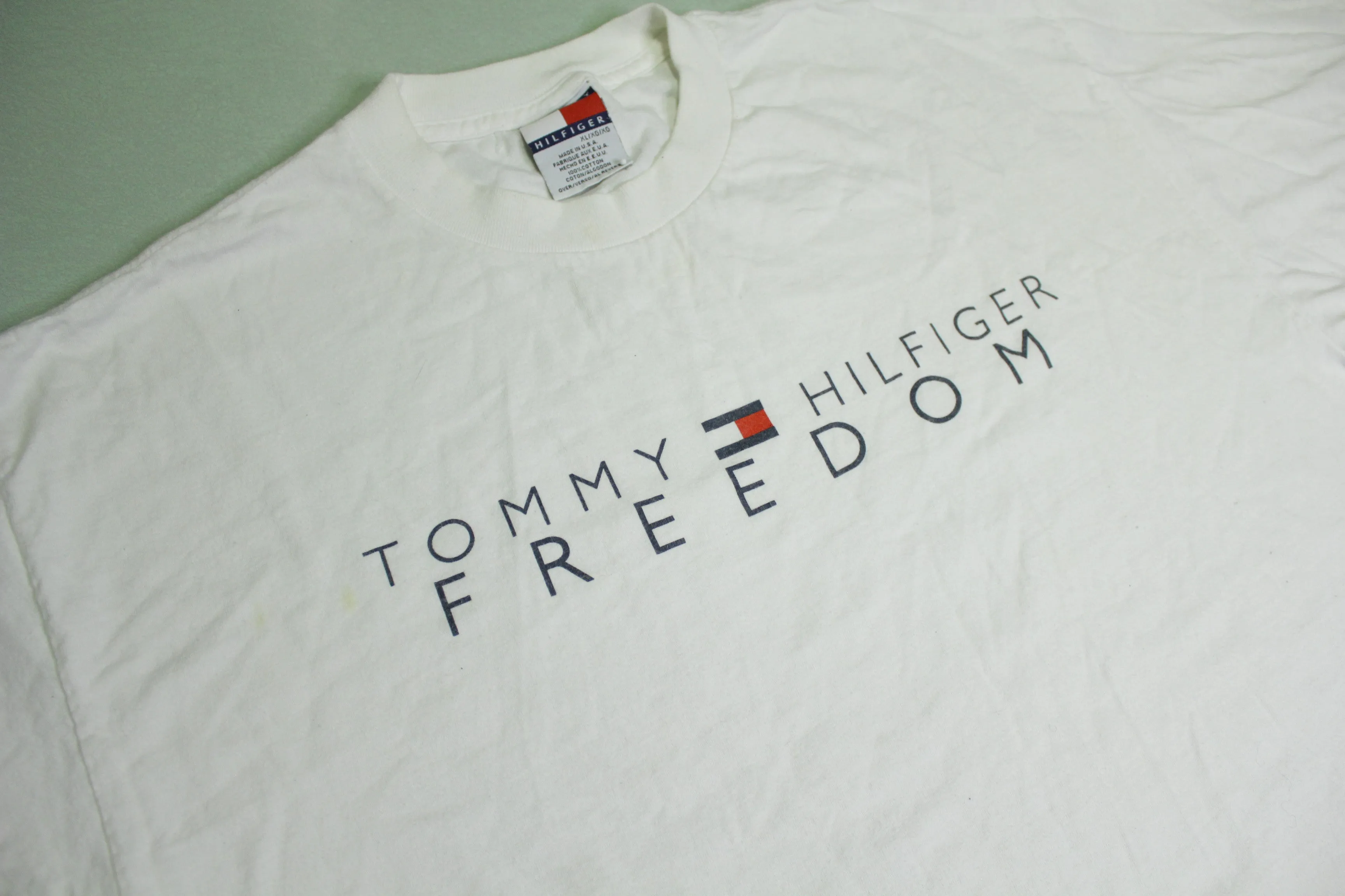 Tommy Hilfiger vintage flag spellout T-shirt, 90's, Made in USA.