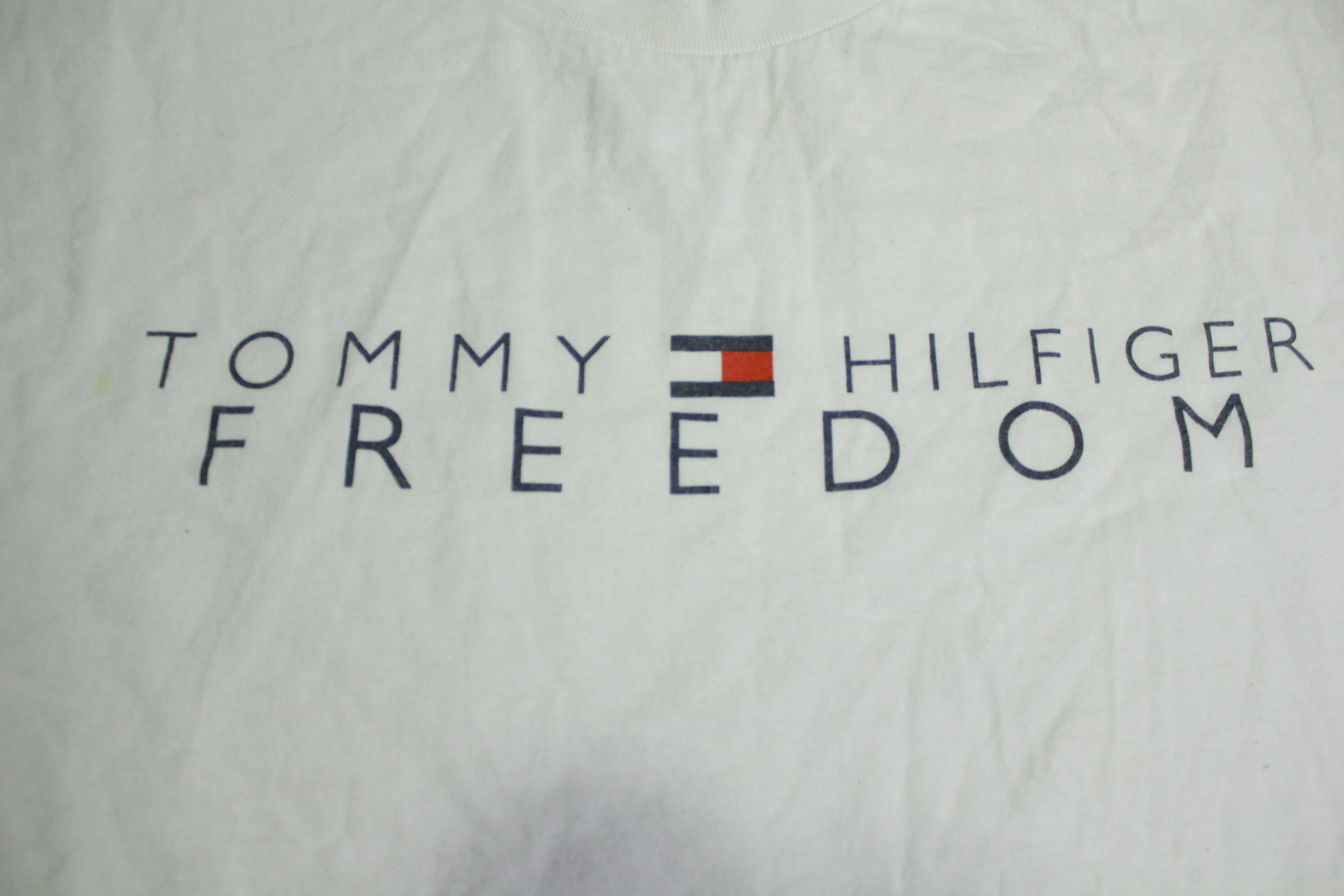 Tommy Hilfiger vintage flag spellout T-shirt, 90's, Made in USA.