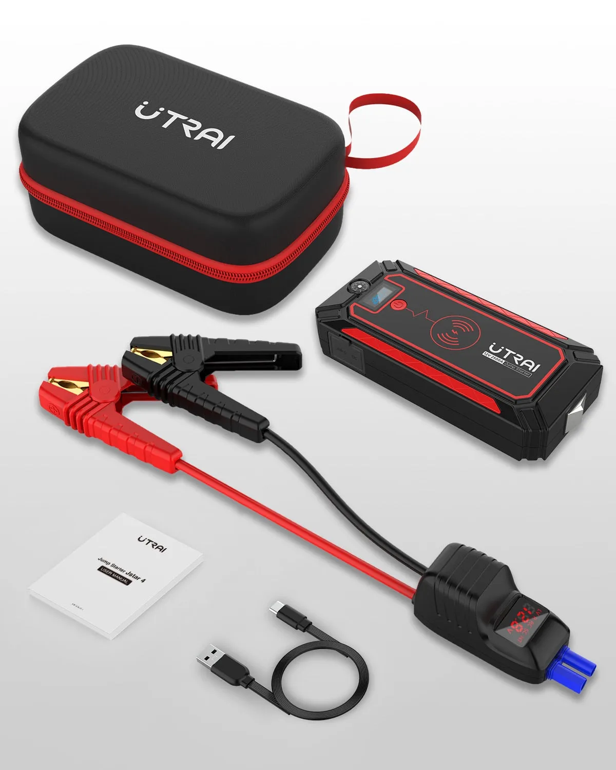 UTRAI 2500A Car Battery Starter Portable Power Bank 10W Wireless Charger LED Light Safety Hammer Car Jump Starter