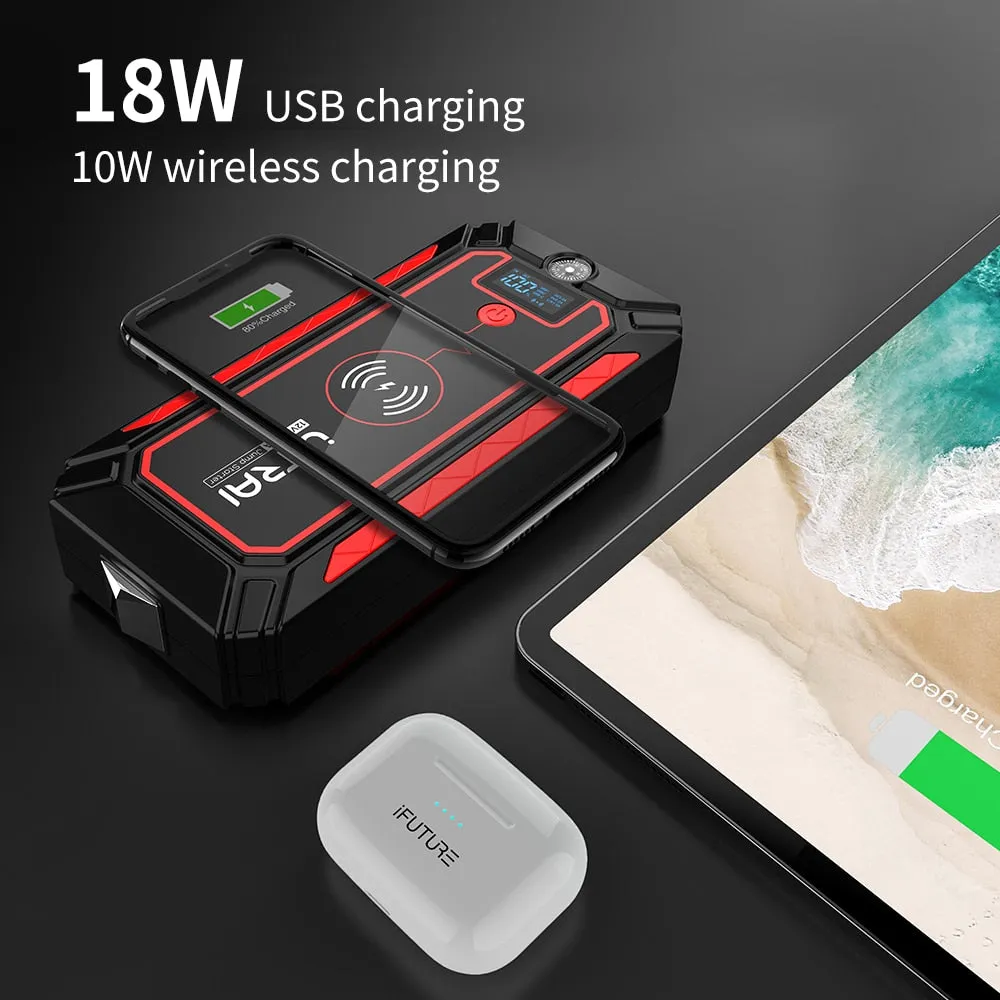 UTRAI 2500A Car Battery Starter Portable Power Bank 10W Wireless Charger LED Light Safety Hammer Car Jump Starter